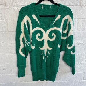 Vintage Irish Green Rabbit Hair V-Neck Knit Sweater sz L